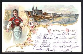 Litho Basel, Baslerin, Wappen, Ortsansic
