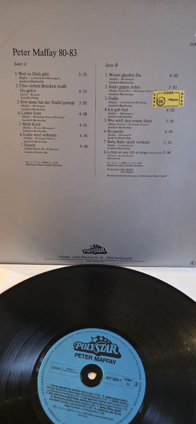 Dischi in vinile: Peter Maffay - 80-83  1982 G,Vg – Usato da Yvonand venduto da RF-VINYL 5
