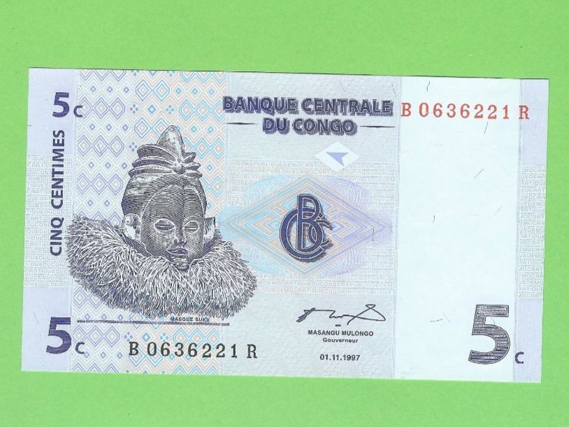 Banconote: Kongo 5 Centimes 1997, Banknote, Sammlerstück – Usato da Zürich venduto da t24_de