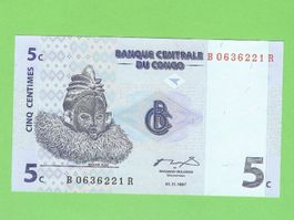 Kongo 5 Centimes 1997, Banknote, Sammlerstück