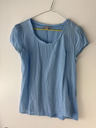 T-Shirt Cyrillus hellblau Gr 2 vorn Seide hinten baumwolle
