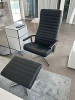 Relaxsessel schwarz Leder mit Hocker gebrauchter Zustand