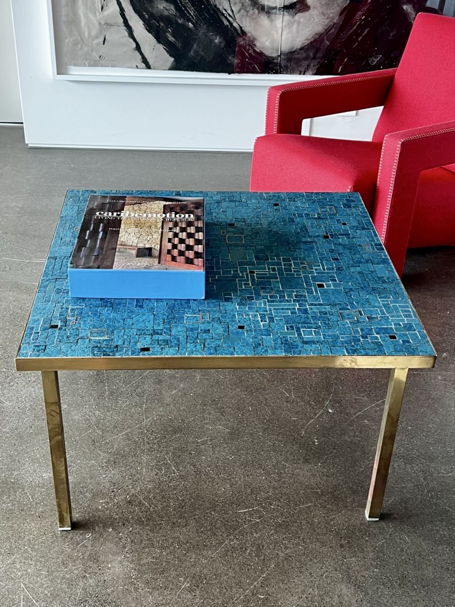 Tische: Brutalist Mosaic and brass coffee Table – Gebraucht aus Oberägeri von Theonose74 8