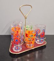 MCM Vintage Design, 6 Gläser + Glashalter, Lochblech, 1960