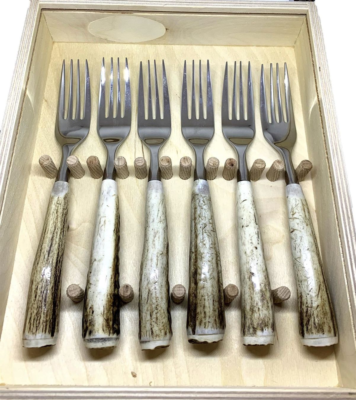 Forchette: Set mit 6 gabeln mit Hirschhorn – Nuovo e nell'imballaggio originale da Arbedo venduto da patagonialeatherrugs 1