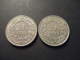 2 x 2.- Fr  1961 - 63  Superbes pièces Superbe qualité