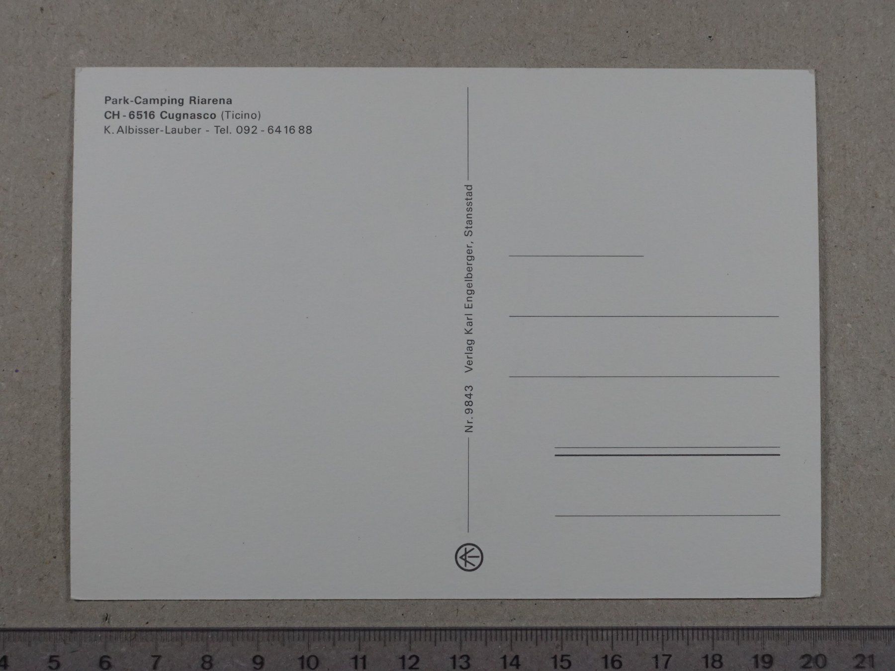 Cartoline postali: Park Camping Riarena, Cugnasco – Usato da Lenzburg venduto da fh1 1