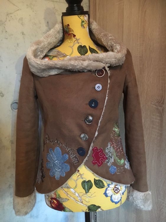 Desigual Damen Winterjacke 'Sunna' – Wattiert, Mit Rollkragen & Hindu-Print, In Gelb, Größe 36 (S)