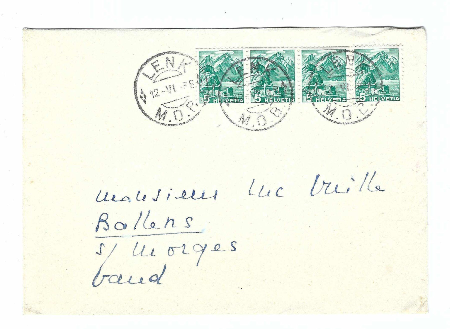 Alle Briefmarken: Lenk M.O.B. 1938 4u – Gebraucht aus Aarau von fussball-fussball