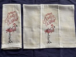 2x Christmas Festive Warm Winter Wish Flamingo Kitchen Towel