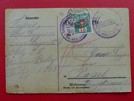 1918, Feldpost-Karte: DE nach BASEL mit Nachporto !