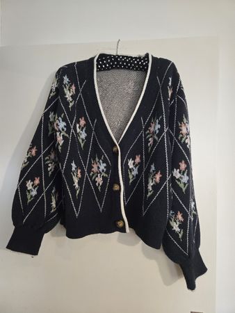 C&A Strickjacke mit Blumenmuster, Vintage Stil, XL