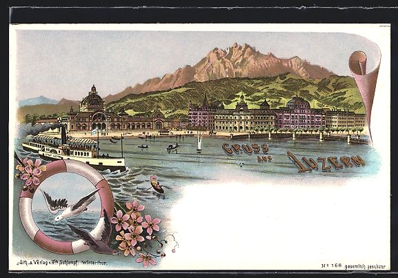 Cartoline postali: Litho Luzern, Teilansicht mit Dampfer St – Usato da Berlin venduto da bartko-reher