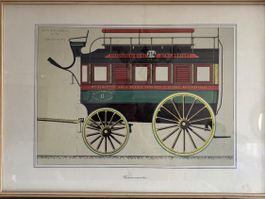 Gravure  ancienne encadrée  voiture Omnibus de Paris