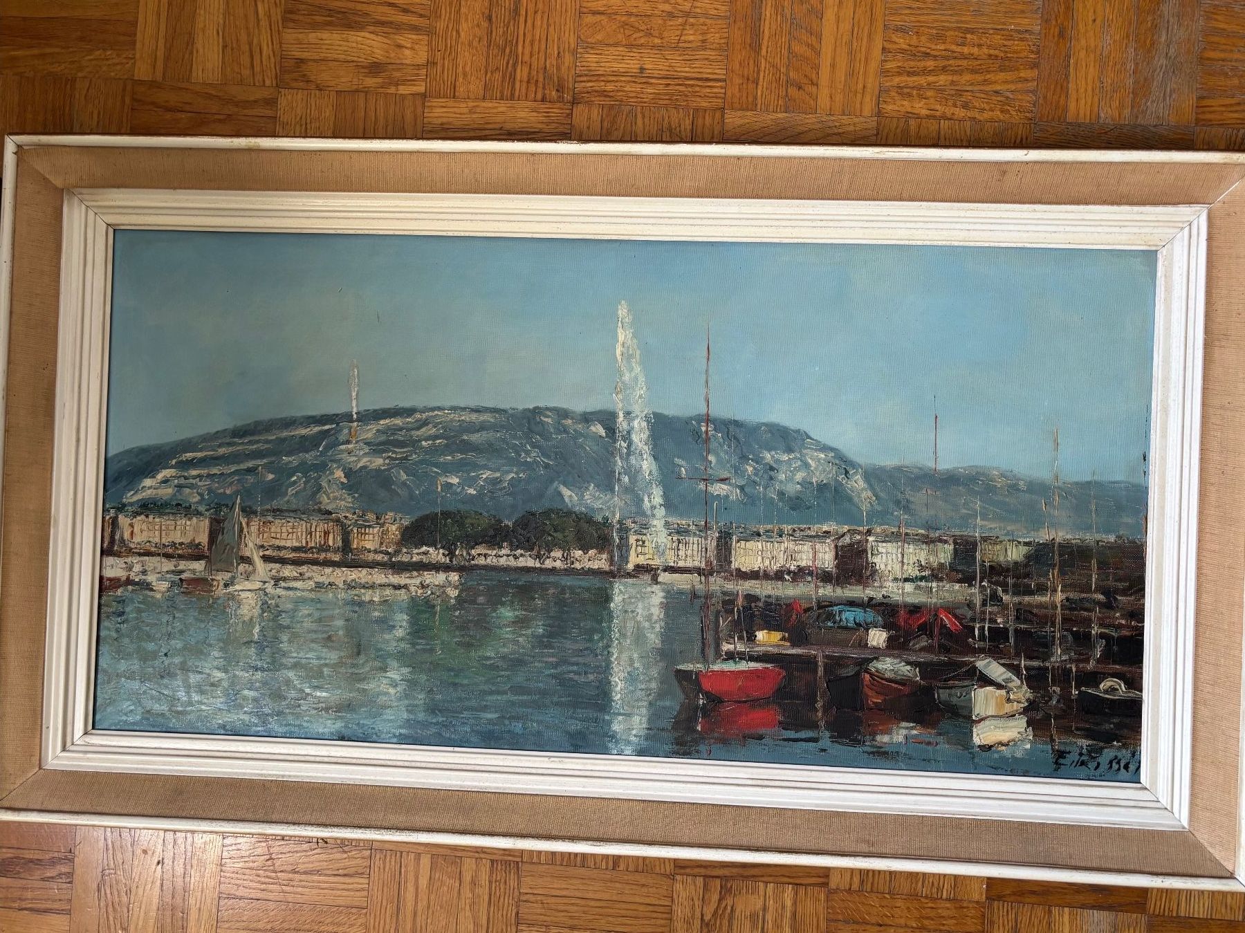 Tableaux: Tableau signe Vue du port de Genève ? – D'occasion à Peseux par Cresus27 1