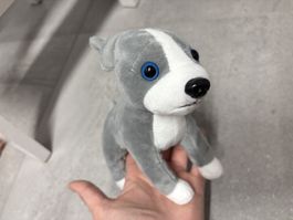 Peluche chien Jemini Hachette gris blanc