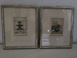 2er-Set: Original Paris Radierungen – Handsigniert & Gerahmt