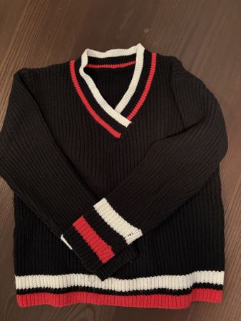 Strickpullover schwarz weiss/rot, Gr. M