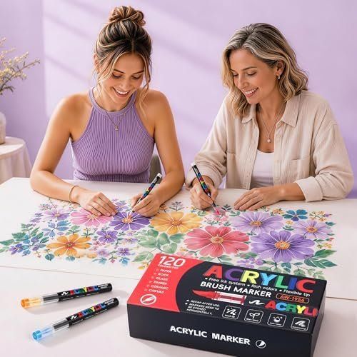 Penna & Evidenziatori: Farben Acrylstifte Set, Pinselspitze Acrylmarker mit – Nuovo e nell'imballaggio originale da Hundwil venduto da Equiply 5