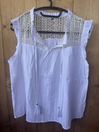 Chicorée Bluse Damen weiss Gr L mit Spitze 100% Baumwolle