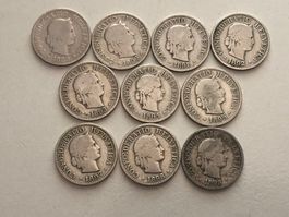 Lot mit 10 Stk. 5 Rp. ( 1888/90/91/92/93/94/95/97/98/98 )