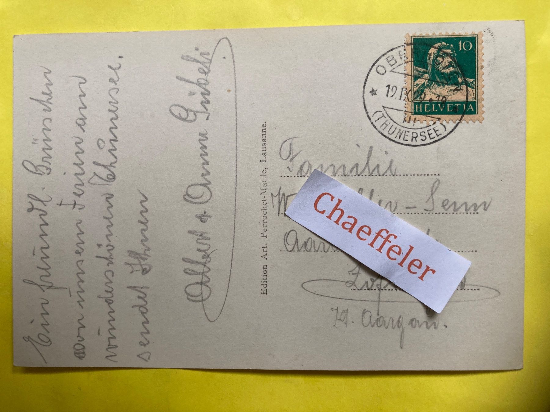 Cartoline postali: 1929 Abendstimmung am Thunersee 12082 – Usato da Zürich venduto da Chaeffeler 1