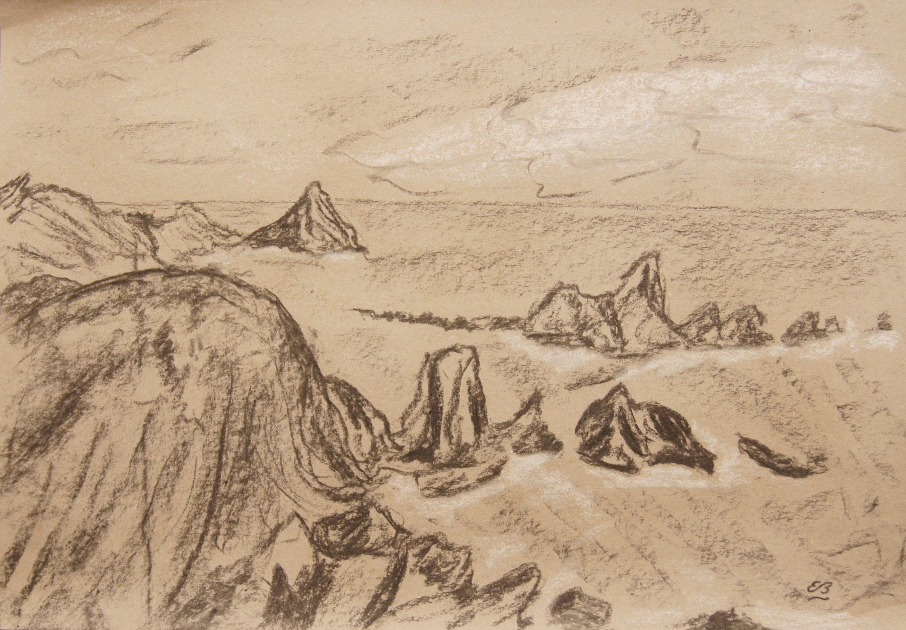 Dipinti: Kohlezeichnung: Felsen – Usato da Fribourg venduto da erw_68dx