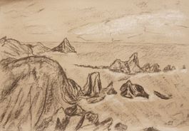 Kohlezeichnung: Felsen