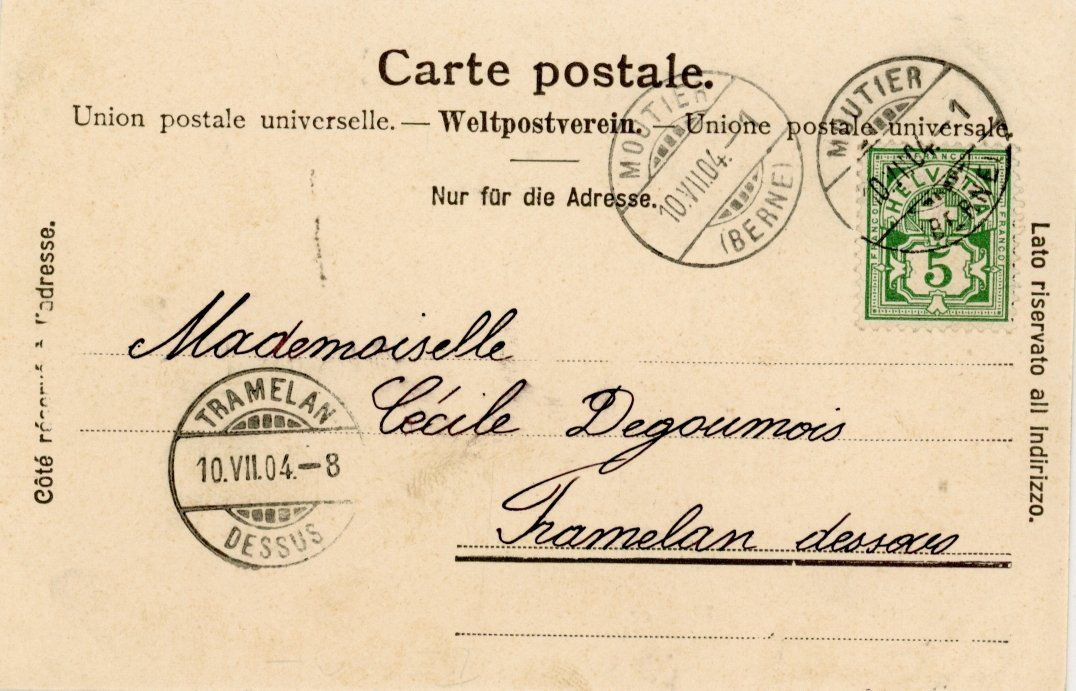 Cartoline postali: Moutier  JU         en  1 9 0 4 – Usato da Brig venduto da Valcards54 1