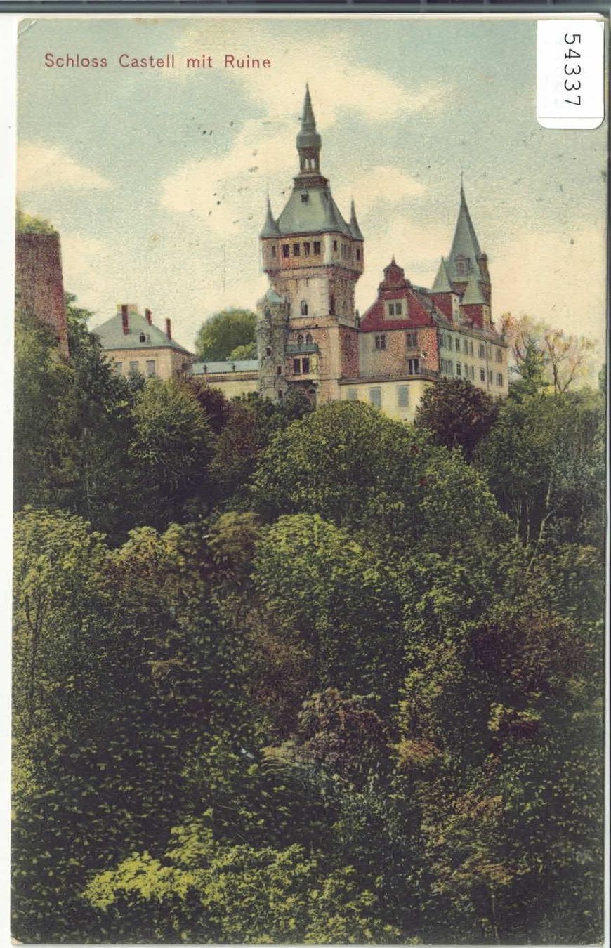 Cartoline postali: Schloss Castell mit Ruine - Litho – Usato da Ettingen venduto da Kartenplanet