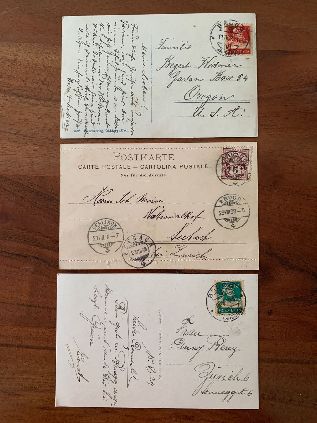 Ansichtskarten: 3 Ansichtskarten Schweiz von Brugg AG – Gebraucht aus Oftringen von Cla.vD.74 1