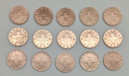15 x 2 Rappen Jg. 1948 - 1974 komplett (Kupfer)