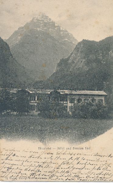 Cartoline postali: Thierfed - Hotel Pension Tödi + 1910 – Usato da Emmenbrücke venduto da teestube