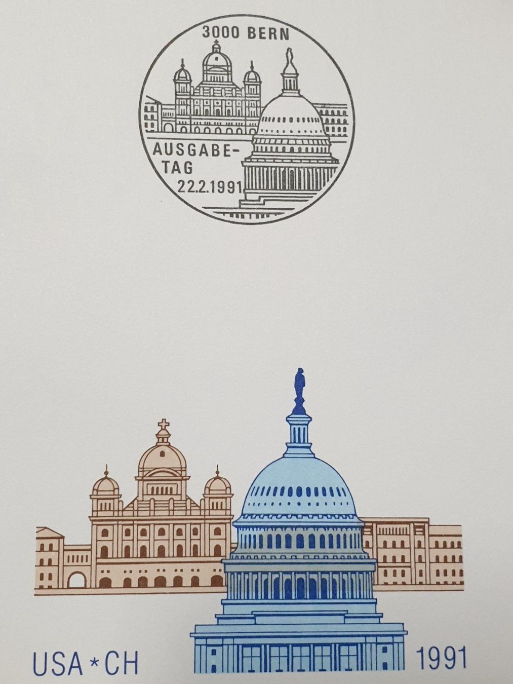 Tutti i francobolli: (73)   2 FDC Schweiz/USA 1991 – Usato da Schwarzhäusern venduto da Inot3 5