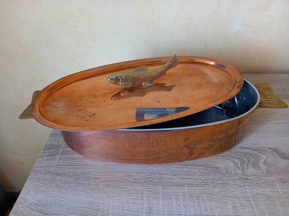 Poissonnière Ancienne En Cuivre - 38 Cm, Plat à Poisson Bouilloire, Pour Gaz