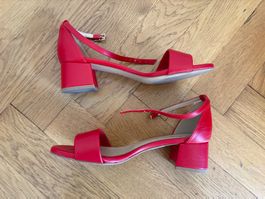 BARCA Red Leather Sandals – Handcrafted, Low Wide Heel, 37