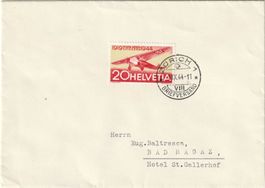 20 Rp Flugpostmarke von 1944 auf gelaufenem FDC