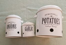 3 Vorratsdosen: Kartoffeln-Zwiebeln-Knoblauch Retro-Shabby