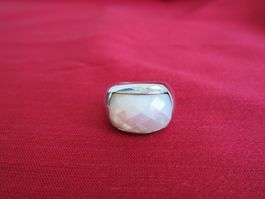 Ring Silber massiv, mit facettiertem Perlmutt, Top Zustand!