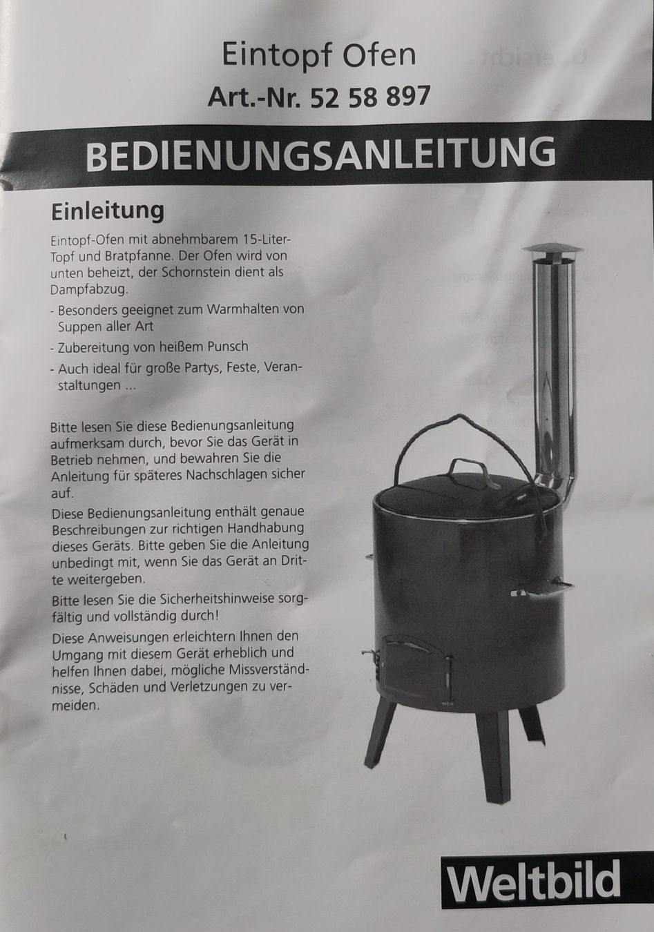 Griglie: Eintopf Ofen/Kocher – Nuovo e nell'imballaggio originale da Ried (Muotathal) venduto da Mountainman