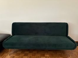 Sofabett Samt dunkelgrün mit Goldfüssen gebrauchter Zustand