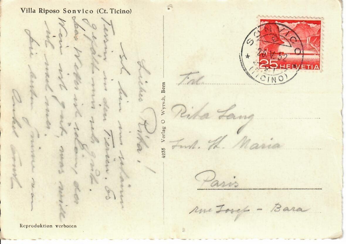 Cartoline postali: Villa Riposo Sonvico 1952 – Usato da Hochdorf venduto da Ziegel-16 1