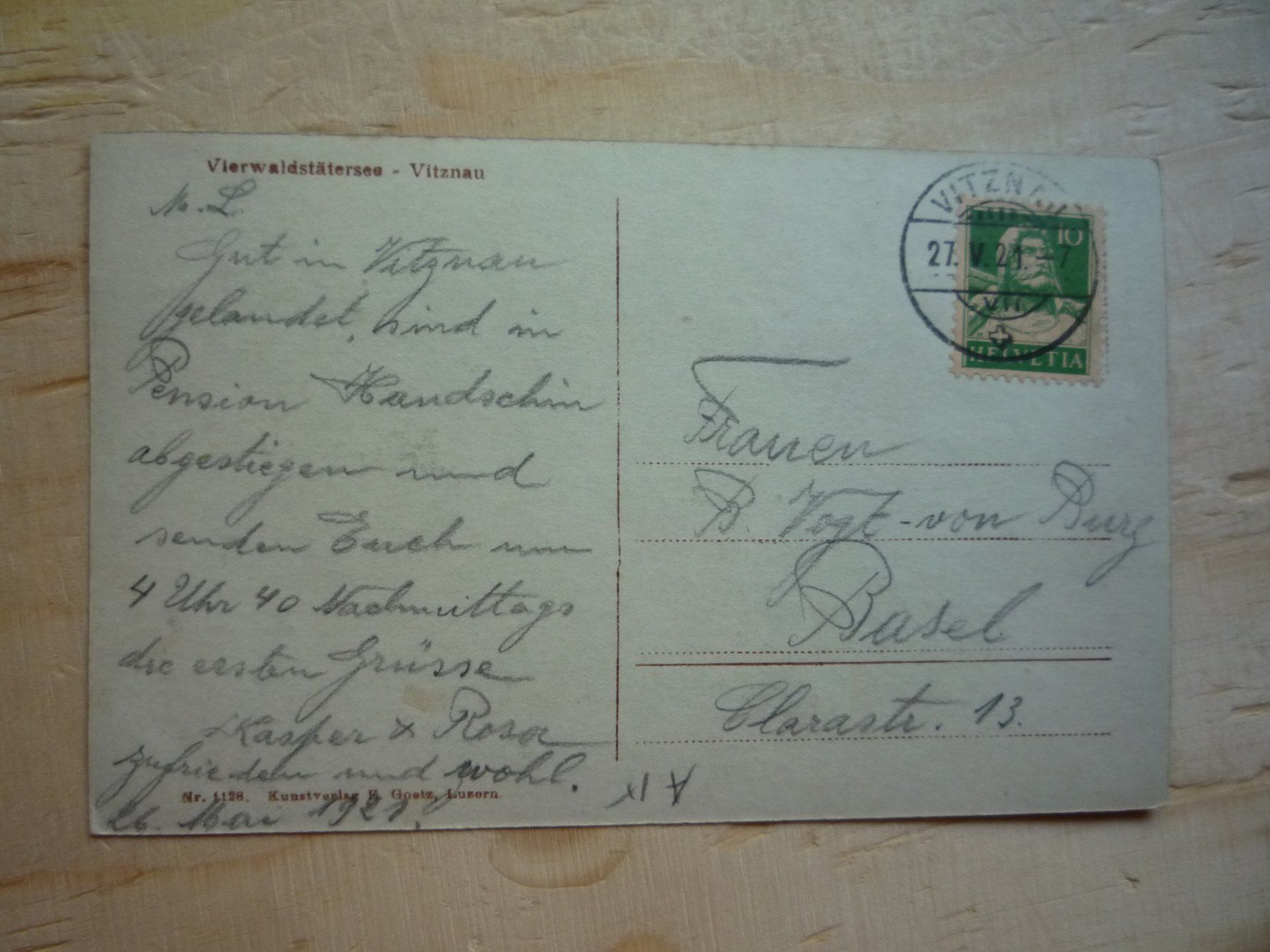 Cartoline postali: Vierwaldstättersee, Vitznau, 27.V.21 – Usato da Rieden SG venduto da Brockehuesli 1