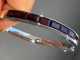 Sterling Silver 925 WG Vermeil Red-Purple Garnets Bracelet