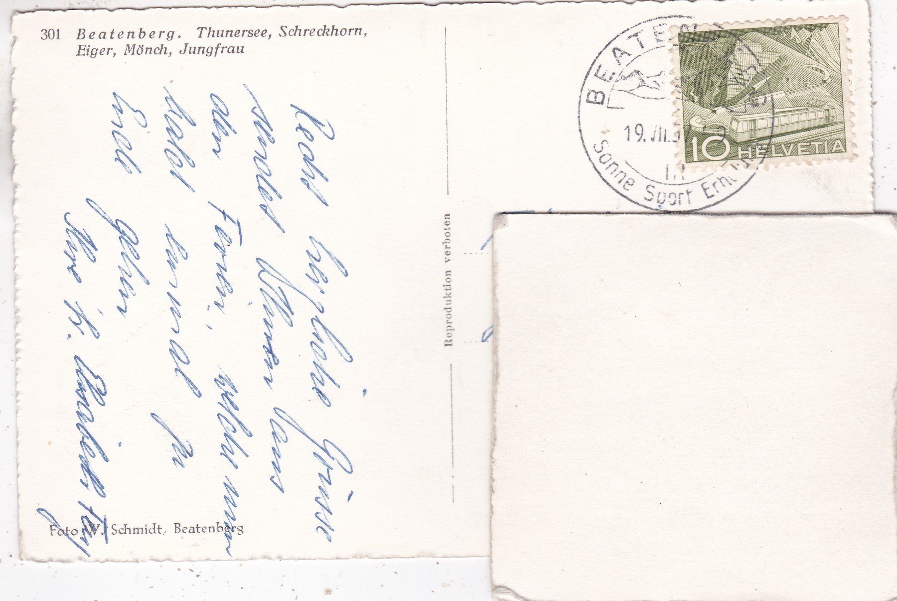 Cartoline postali: Beatenberg Thunersee Schreckhorn Eiger Mönch Jungfrau 1957 – Usato da Herisau venduto da Lisegrat2008 1
