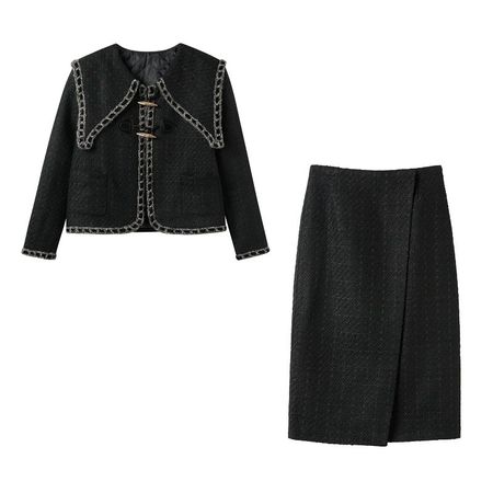 Korean designer winter coat and skirt set warm elegant M