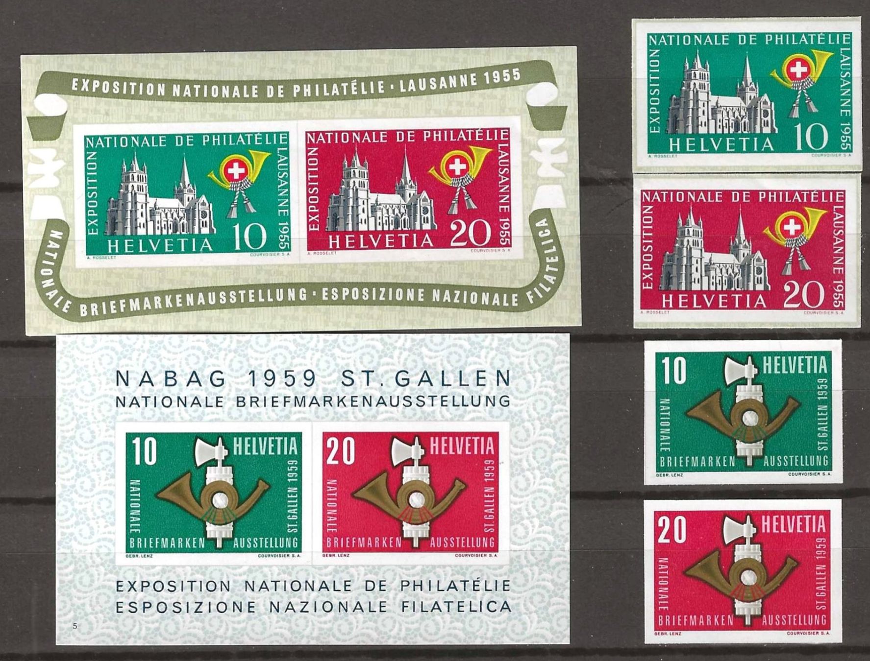 Tutti i francobolli: 1955/59 : 2 Block Ausgaben + Einzelwerte, postfrisch ** – Nuovo (secondo la descrizione) da Gümligen venduto da Geniusbuy