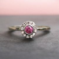 Entourage Antiker Ring mit Saphir & Diamanten 14ct 585 Gold 
