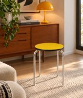 Vintage Hocker, Chromgestell, gelbe Sitzfläche