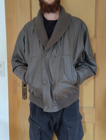 Brauner Echtleder-Blouson, Doppelreiher mit Schalkragen